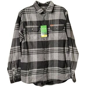 NWT Heavyweight Brushed Black Plaid Outdoor Button Flannel Shirt Orvis Men Small